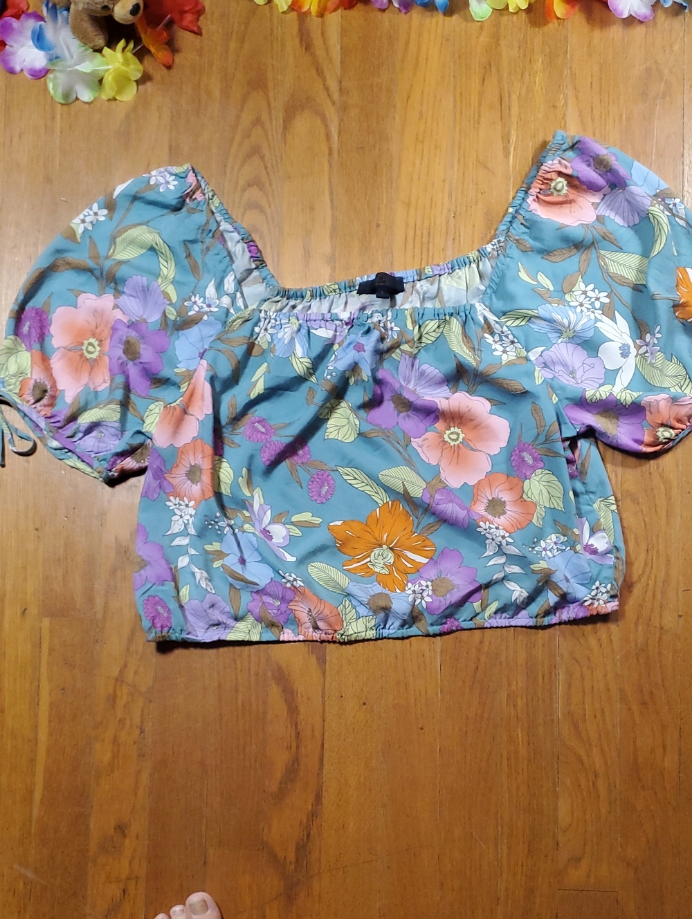 RACHEL Rachel Roy Teal Floral Off-Shoulder Crop Top